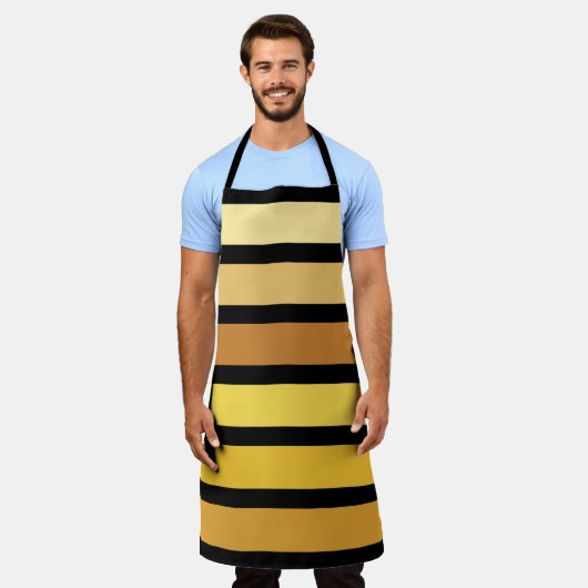 黄金の色合いストライプオンブラック エプロン (着用した状態)