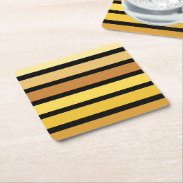 黄金の色合いストライプオンブラック スクエアペーパーコースター