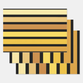 黄金の色合いストライプオンブラック ラッピングペーパーシート