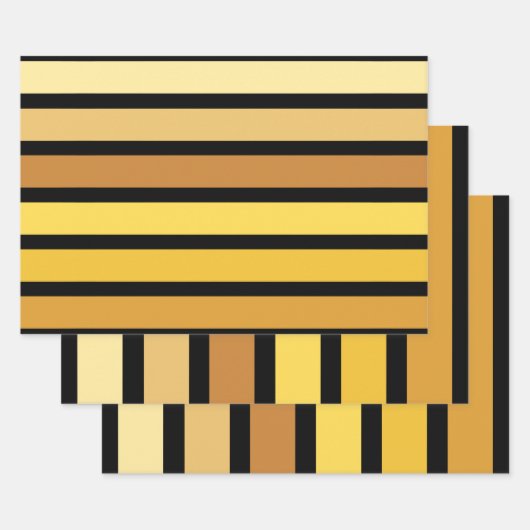 黄金の色合いストライプオンブラック ラッピングペーパーシート (セット)