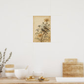 黄金の花々に囲まれた小鳥たちのウォールアート ポスター (キッチン)