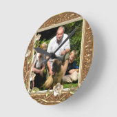 黄金の花のフレームにあなたの自分自身の写真!- ラウンド壁時計 (傾斜)