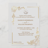 黄金の花の結婚式の彫刻 招待状 (正面/裏面)