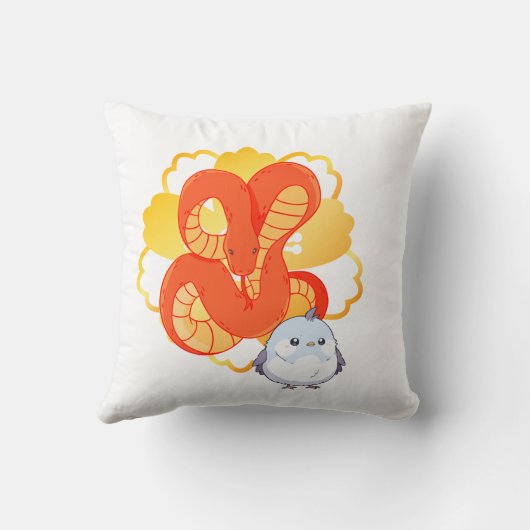 黄金の花を飾る赤蛇» | ユニーク&ラグジュアリー クッション (裏面)