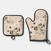黄金の花オフ白 鍋つかみ&鍋敷きセット (正面)