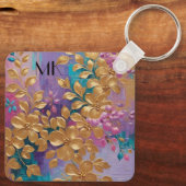 黄金の花オ色彩の鮮やかンピンク薄紫ターコイズ キーホルダー (裏面)