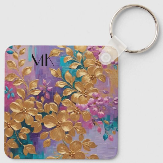 黄金の花オ色彩の鮮やかンピンク薄紫ターコイズ キーホルダー (裏面)