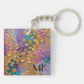 黄金の花オ色彩の鮮やかンピンク薄紫ターコイズ キーホルダー (裏面)