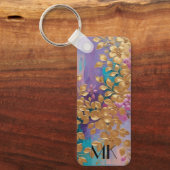 黄金の花オ色彩の鮮やかンピンク薄紫ターコイズ キーホルダー (正面)