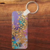 黄金の花オ色彩の鮮やかンピンク薄紫ターコイズ キーホルダー (裏面)