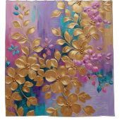 黄金の花オ色彩の鮮やかンピンク薄紫ターコイズ シャワーカーテン (正面)