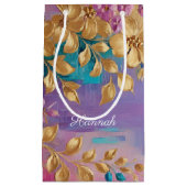 黄金の花オ色彩の鮮やかンピンク薄紫ターコイズ スモールペーパーバッグ (正面)