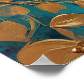 黄金の花オ色彩の鮮やかンピンク薄紫ターコイズ ポスター (角)