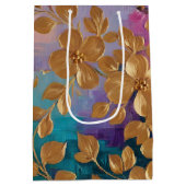 黄金の花オ色彩の鮮やかンピンク薄紫ターコイズ ミディアムペーパーバッグ (裏面)