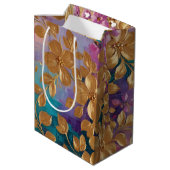 黄金の花オ色彩の鮮やかンピンク薄紫ターコイズ ミディアムペーパーバッグ (裏面アングル)