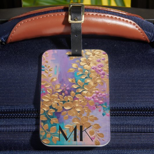 黄金の花オ色彩の鮮やかンピンク薄紫ターコイズ ラゲッジタグ (正面インサイチュ2)