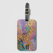 黄金の花オ色彩の鮮やかンピンク薄紫ターコイズ ラゲッジタグ (正面縦)
