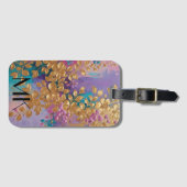 黄金の花オ色彩の鮮やかンピンク薄紫ターコイズ ラゲッジタグ (正面横)