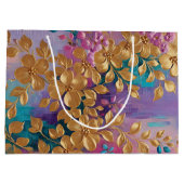 黄金の花オ色彩の鮮やかンピンク薄紫ターコイズ ラージペーパーバッグ (裏面)