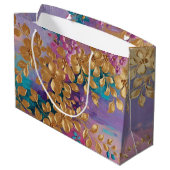 黄金の花オ色彩の鮮やかンピンク薄紫ターコイズ ラージペーパーバッグ (裏面アングル)
