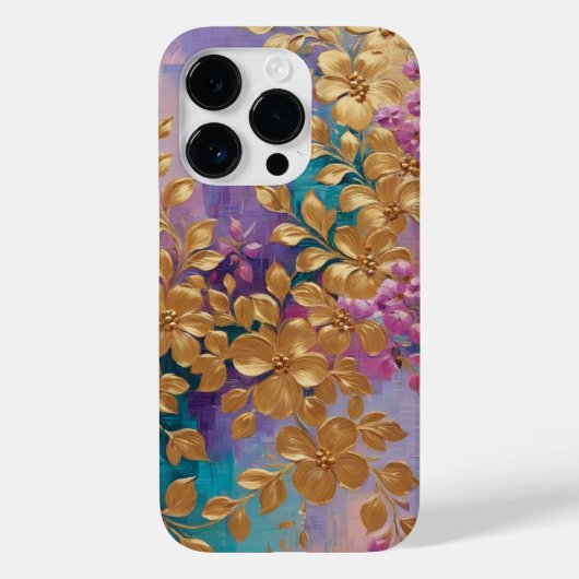 黄金の花オ色彩の鮮やかンピンク薄紫ターコイズ Case-Mate iPhoneケース (裏面)