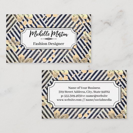 黄金の花 |青い白のパタストライプのーン 名刺 (正面/裏面)