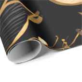 黄金の花:黒と金ゴールドの花柄 ラッピングペーパー (ロールコーナー)