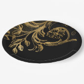 黄金の花 |黒のエレガント金ゴールドフローラ ペーパープレート (アングル)