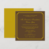 黄金の茶色の四角いフレームの法人ホリデー フォーマル 招待状 (正面/裏面)