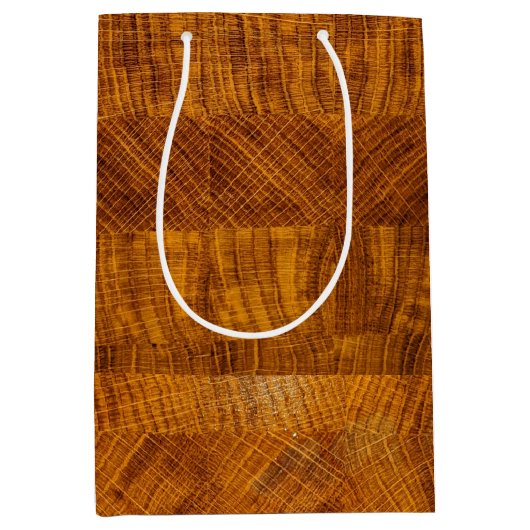 黄金の茶色の木切りモザイク ミディアムペーパーバッグ (正面)