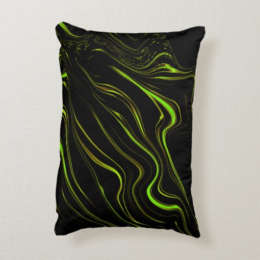 黄金の草、黒いファンドの波状の緑の長いトレース アクセントクッション (裏面(縦))