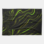 黄金の草、黒いファンドの波状の緑の長いトレース キッチンタオル (横)