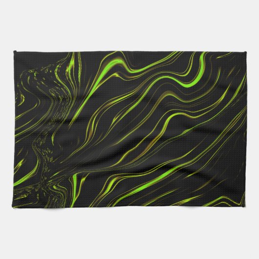 黄金の草、黒いファンドの波状の緑の長いトレース キッチンタオル (横)