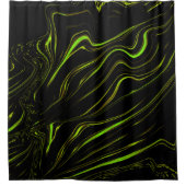 黄金の草、黒いファンドの波状の緑の長いトレース シャワーカーテン (正面)