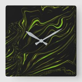 黄金の草、黒いファンドの波状の緑の長いトレース スクエア壁時計