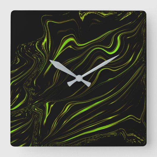 黄金の草、黒いファンドの波状の緑の長いトレース スクエア壁時計 (正面)