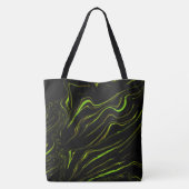 黄金の草、黒いファンドの波状の緑の長いトレース トートバッグ (裏面)