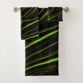 黄金の草、黒いファンドの波状の緑の長いトレース バスタオルセット (インサイチュ)