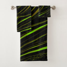 黄金の草、黒いファンドの波状の緑の長いトレース バスタオルセット