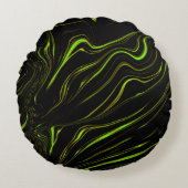 黄金の草、黒いファンドの波状の緑の長いトレース ラウンドクッション (正面)