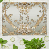 黄金の華美白い花キッチンタオル キッチンタオル (折り畳み)