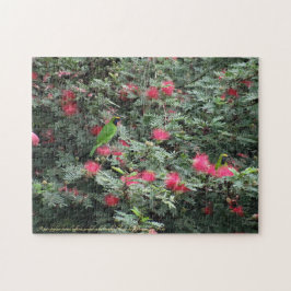 黄金の葉の葉付きピンクの花の写真自然 ジグソーパズル