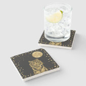 黄金の虎の星と月が黒に ストーンコースター (横)