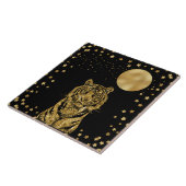 黄金の虎の星と月が黒に タイル (側面)