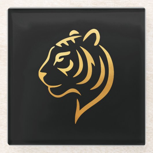 黄金の虎 Gold Tiger – 日本のミニマリスト ガラスコースター (正面)