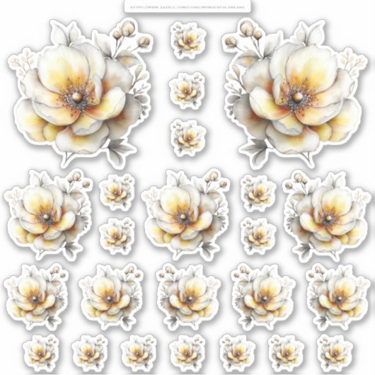黄金の蜂蜜の妖精の世界 - 2b - 24の花のシート シール (正面)