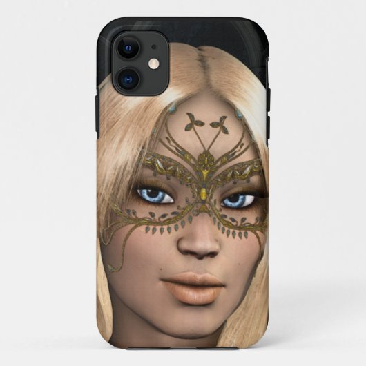 黄金の蝶のマスクの女の子 Case-Mate iPhoneケース (裏面)