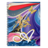 黄金の蝶の花のモノグラム 液体の抽象的なもの ノートブック (正面)