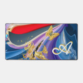 黄金の蝶の花のモノグラム 液体の抽象的な表現 デスクマット (正面)