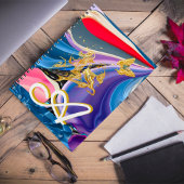 黄金の蝶の花のモノグラム 液体の抽象的な表現 ノートブック